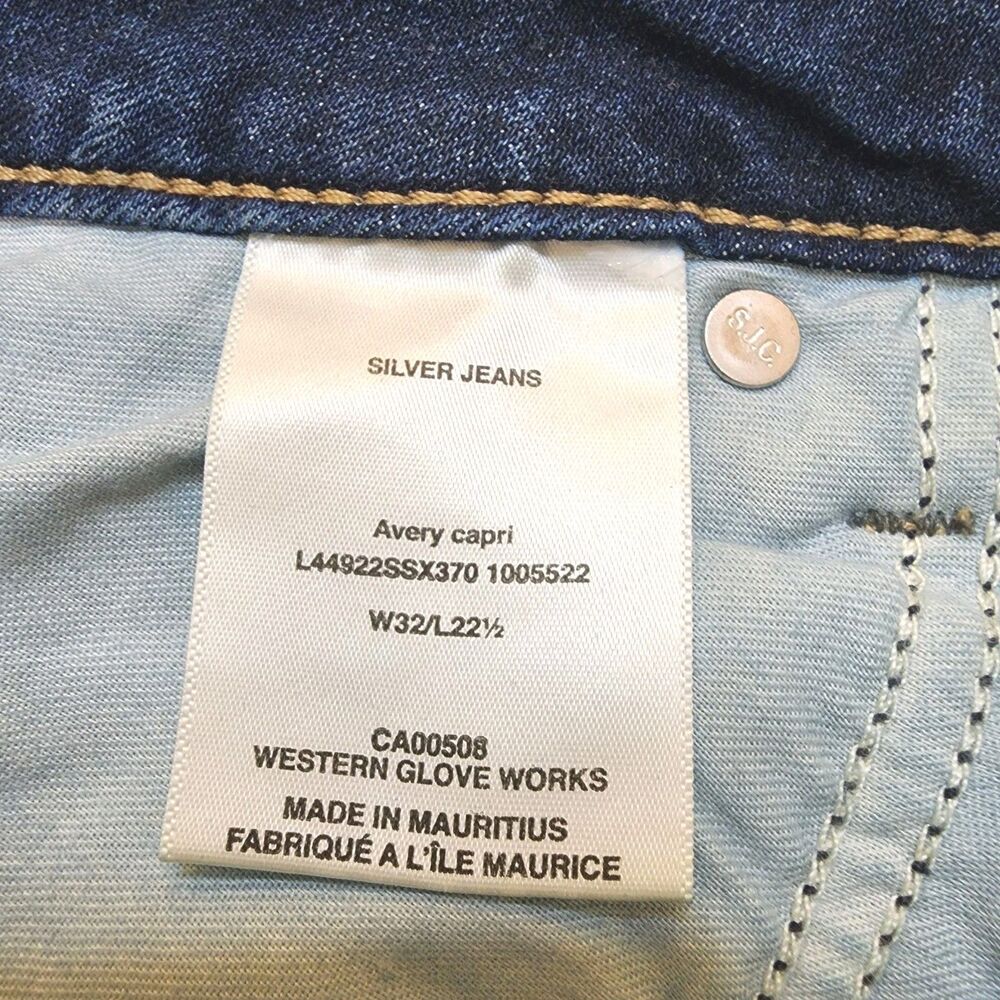 Silver Jeans Womens W32 x L22 Avery Capri Mid Rise Super Stretch Dark Wash Blue - Picture 10 of 10